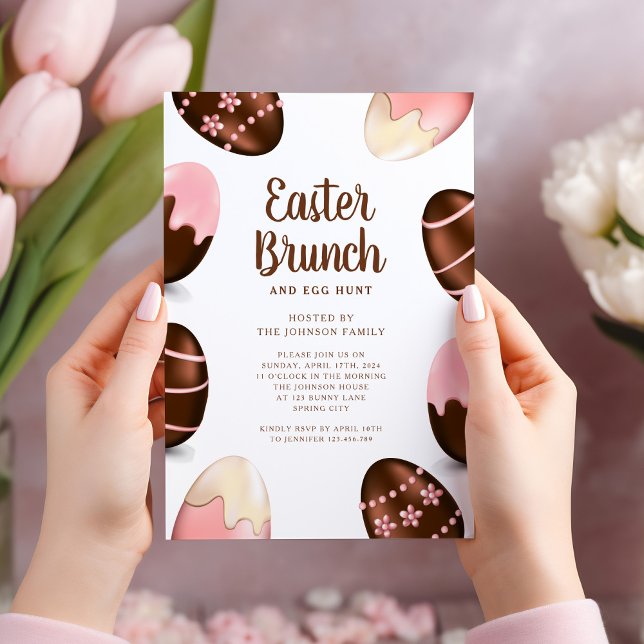 Cute Chocolate Eggs Easter Brunch Invitation (Elegant Egg Hunt And Easter Brunch Invitation)