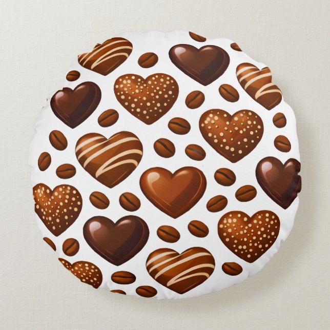 Cute Chocolate Hearts Pillow - Round Candy Love (Front)