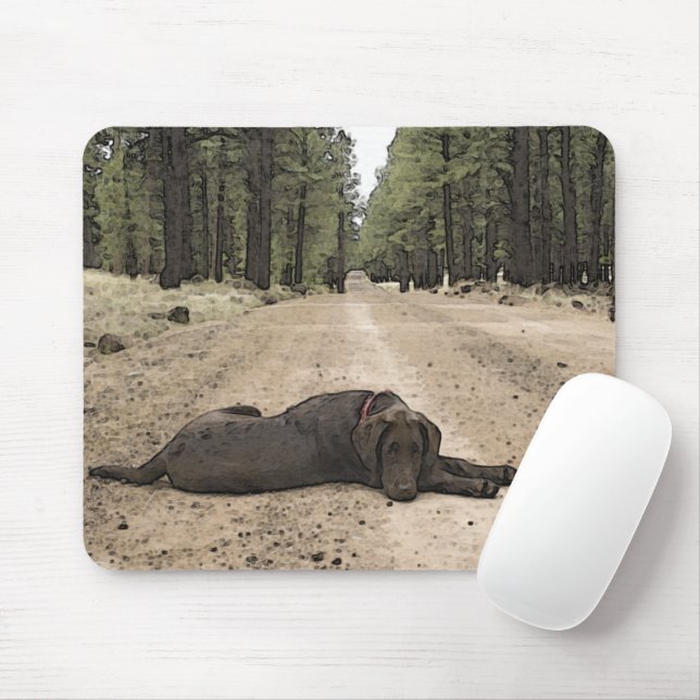 Cute Chocolate Lab Puppy On A Forest Trail Mouse Mat (With Mouse)