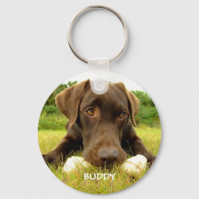 Cute Chocolate Labrador Custom Keychain (Front)