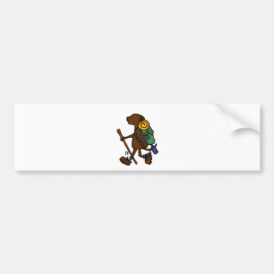 Cute Chocolate Labrador Dog Hiking Cartoon Bumper Sticker