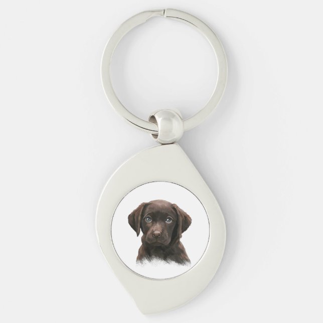 Cute Chocolate Labrador Puppy Key Ring (Front)
