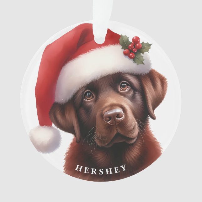 Cute Chocolate Labrador Retriever Dog Christmas Ornament (Front)