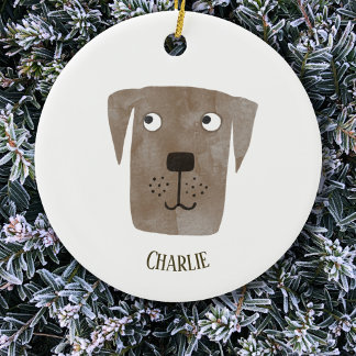 Cute Chocolate Labrador Retriever Dog Custom Name Ceramic Tree Decoration