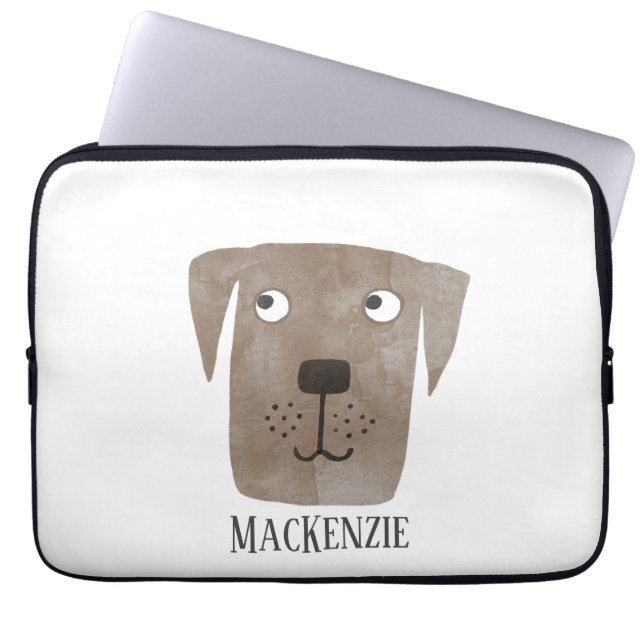 Cute Chocolate Labrador Retriever Dog Custom Name Laptop Sleeve (Front)