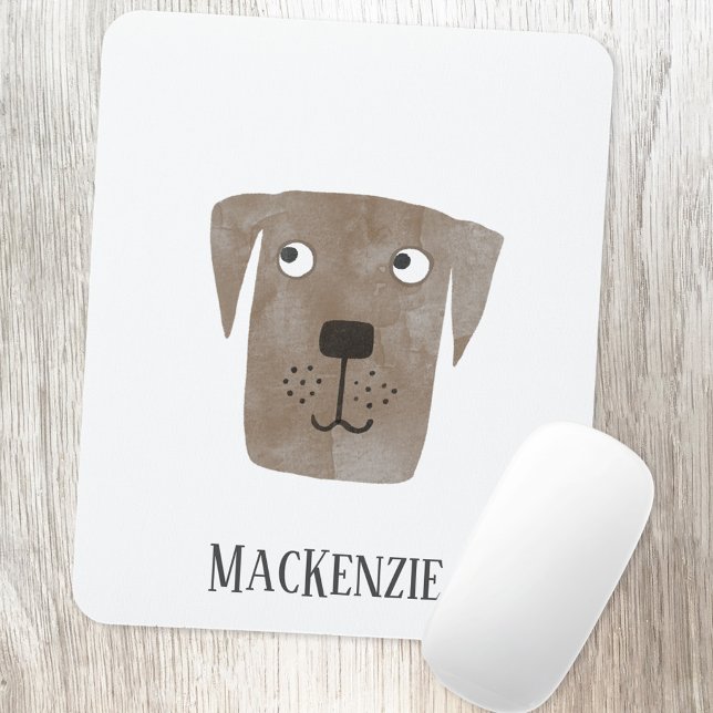 Cute Chocolate Labrador Retriever Dog Custom Name Mouse Mat (Fun Chocolate Labrador Retriever dog personalized name art mousemat)