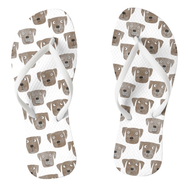 Cute Chocolate Labrador Retriever Dog Pattern Flip Flops (Footbed)