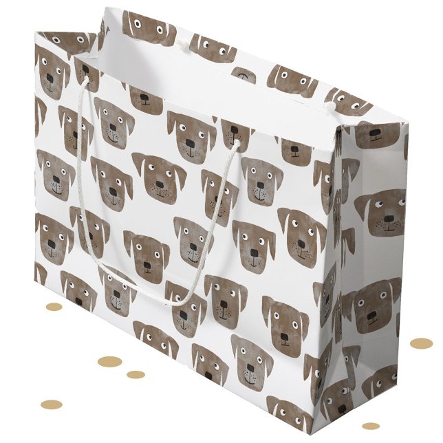 Cute Chocolate Labrador Retriever Dog Pattern Large Gift Bag (Chocolate labrador retriever dog watercolor pattern large gift bag)