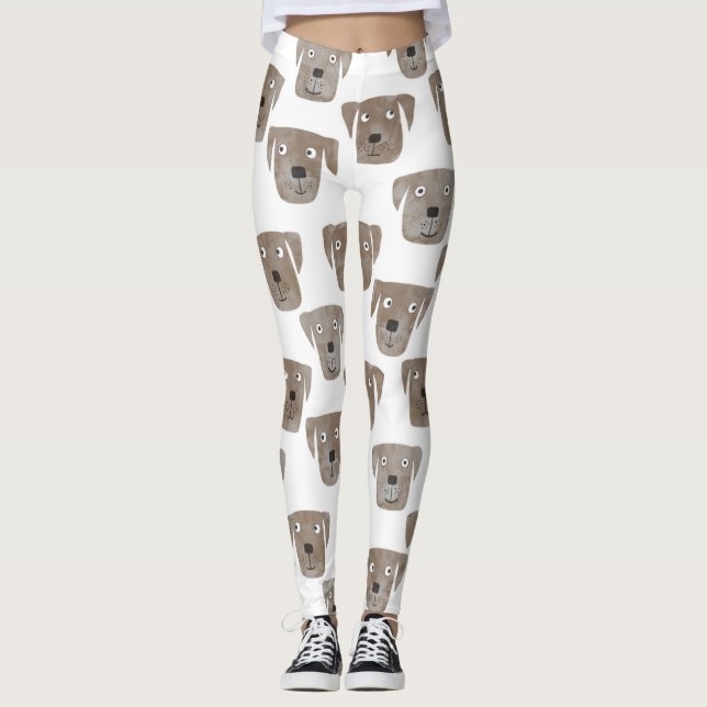 Cute Chocolate Labrador Retriever Dog Pattern Leggings (Front)