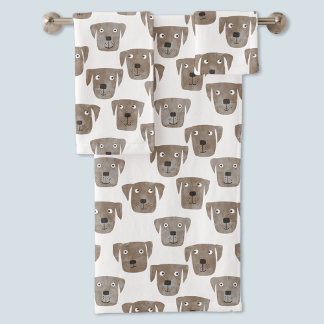 Cute Chocolate Labrador Retriever Dog Watercolor Bath Towel Set