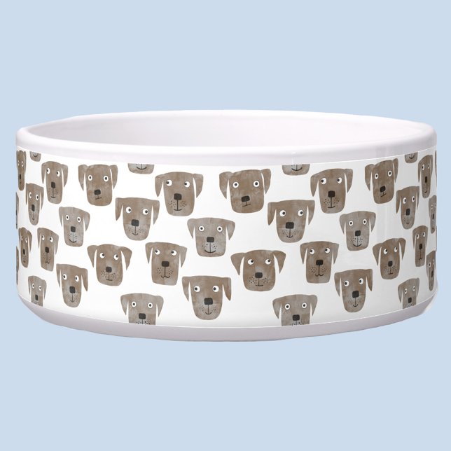 Cute Chocolate Labrador Retriever Dog Watercolor Bowl (Fun watercolor dog faces pet bowl)