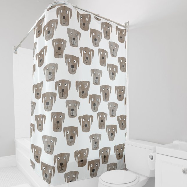 Cute Chocolate Labrador Retriever Dog Watercolor Shower Curtain (Fun Chocolate Labrador Retriever Dog watercolor pattern shower curtain)