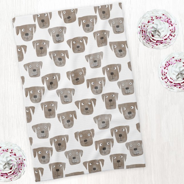 Cute Chocolate Labrador Retriever Dog Watercolor Tea Towel (Chocolate Labrador Retriever Dog watercolor art kitchen tea towel)