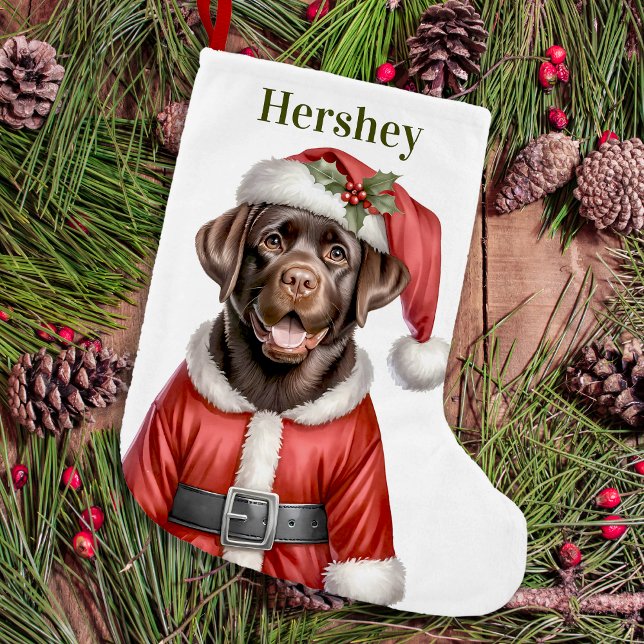 Cute Chocolate Labrador Retriever Puppy Santa Dog Small Christmas Stocking (Creator Uploaded)