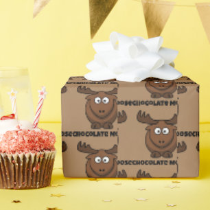 Cute Chocolate Moose, Funny Dessert Pun Cartoon Wrapping Paper