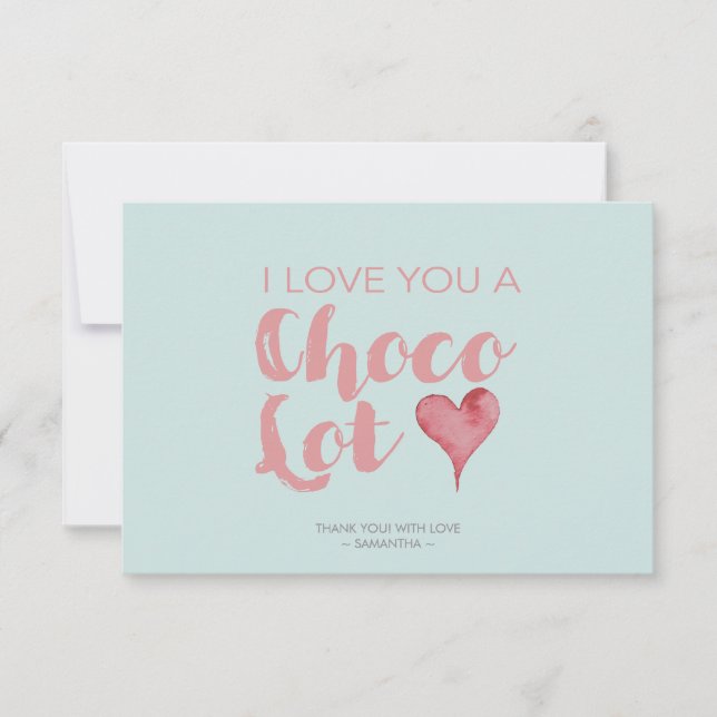 Cute Chocolate Pun Typography Green Thank You Card (Front)