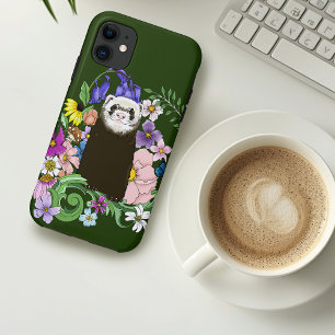 Cute Chocolate Sable Ferret Floral Green iPhone 11 Case