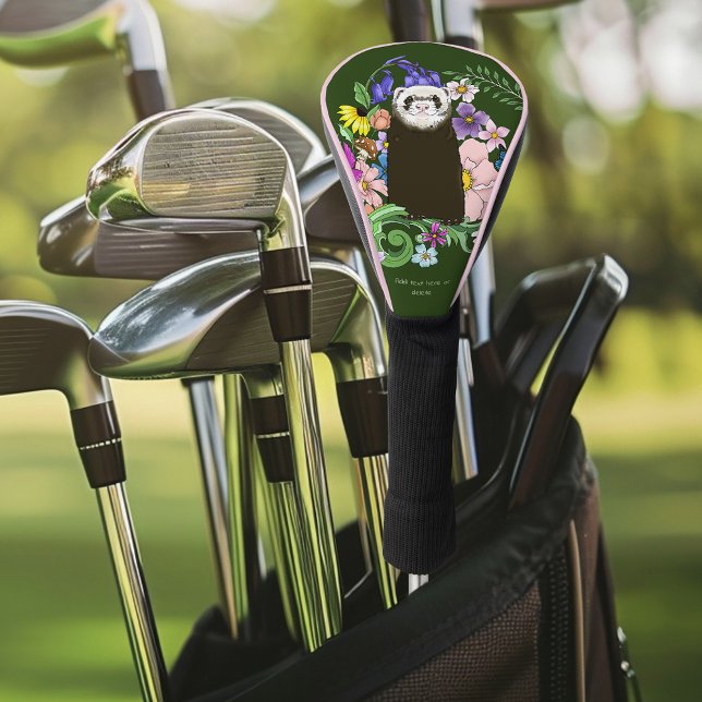 Cute Chocolate Sable Ferret Floral Green Golf Head Cover (Creator Uploaded)
