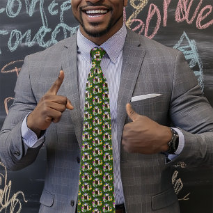 Cute Chocolate Sable Ferret Floral Green Tie