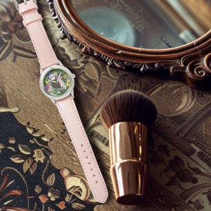 Cute Chocolate Sable Ferret Floral Green Watch