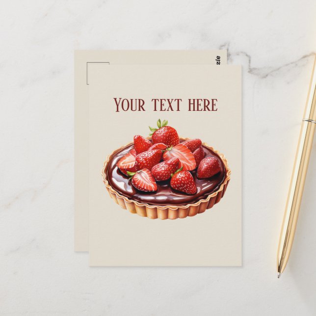 Cute chocolate Strawberry tart add message Postcard (Front/Back In Situ)
