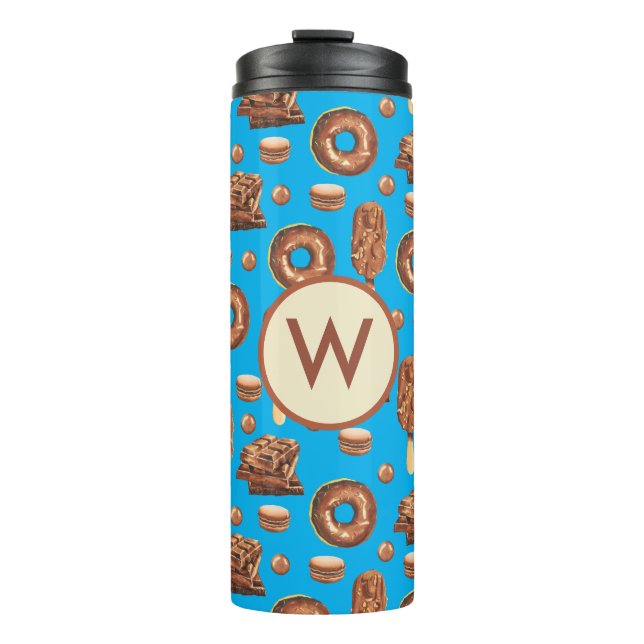 Cute Chocolate Sweets Ice Cream Doughnuts Monogram Thermal Tumbler (Front)