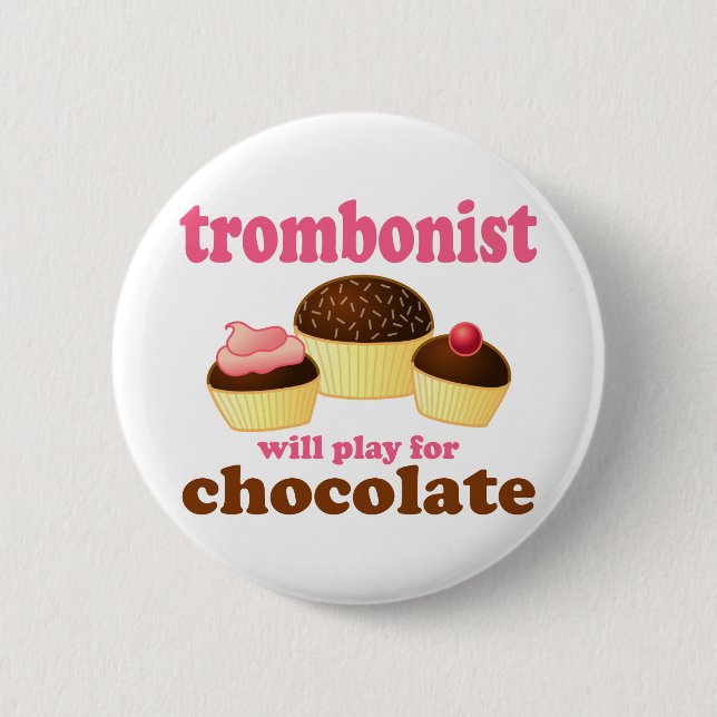 Cute Chocolate Trombone Button (Front)