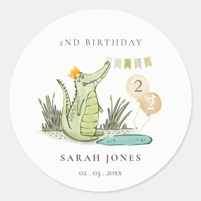 Cute Chomp Alligator in Swamp Any Age Birthday Classic Round Sticker (Front)