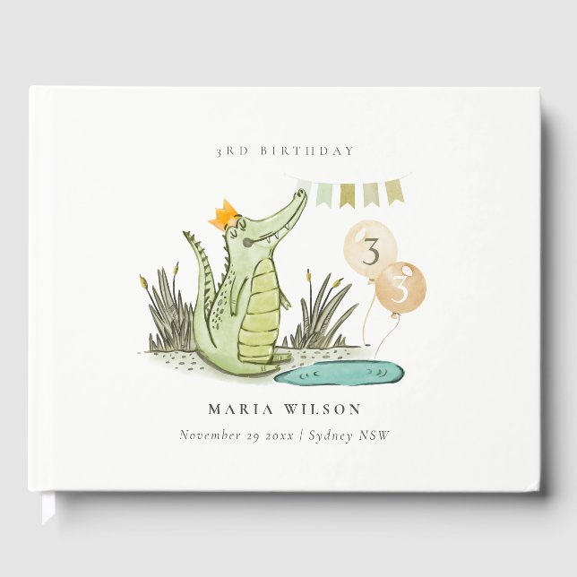 Cute Chomp Alligator in Swamp Any Age Birthday  Guest Book (Front)