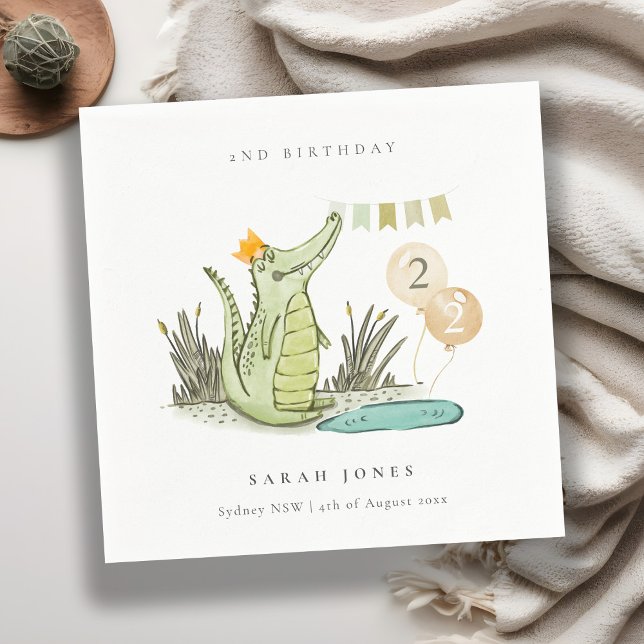 Cute Chomp Alligator in Swamp Any Age Birthday  Napkin (Creator Uploaded)
