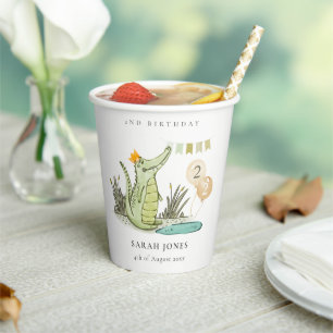 Cute Chomp Alligator in Swamp Any Age Birthday Paper Cups