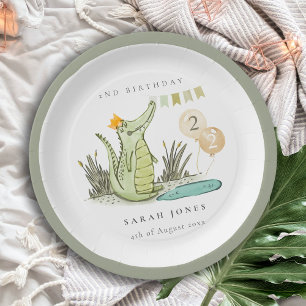Cute Chomp Alligator in Swamp Any Age Birthday  Paper Plate