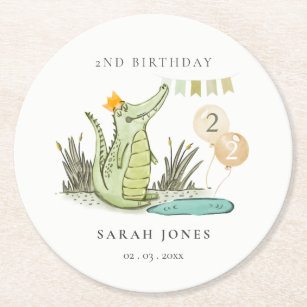 Cute Chomp Alligator in Swamp Any Age Birthday Round Paper Coaster