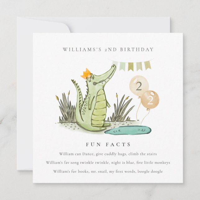 Cute Chomp Alligator in Swamp Fun Facts Birthday Invitation (Front)