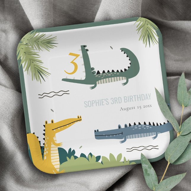 Cute Chomp Alligator Swamp Any Age Kids Birthday Paper Plate (Creator Uploaded)