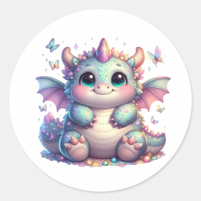 cute chonky dragon baby classic round sticker (Front)