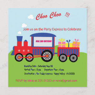 Cute Choo Choo Train Birthday Party Invitation