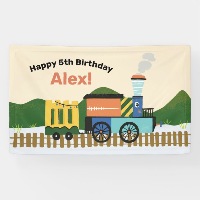 Cute Choo-Choo Train Kids Birthday Party Banner (Horizontal)