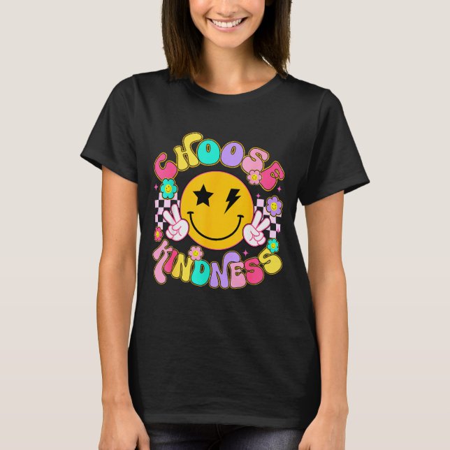 Cute Choose Kindness Groovy Smile Face Insrational T-Shirt (Front)