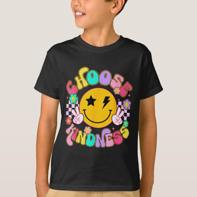 Cute Choose Kindness Groovy Smile Face Insrational T-Shirt (Front)