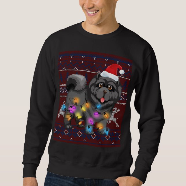 Cute Chow Chow Christmas Lights Ugly Sweater Chow  (Front)