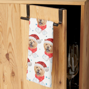 Cute Chow Chow Dog Christmas Pattern Tea Towel