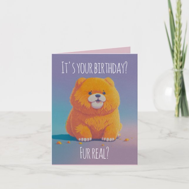 Cute chow-chow Illustration, Fur real birthday Card (Front)