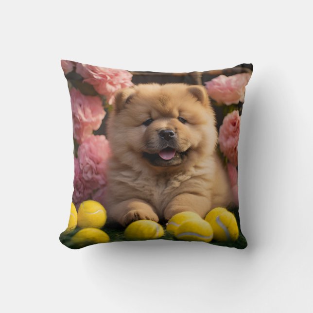 🐕 Cute chow chow Pup with Tennis ball Cushion (Front)