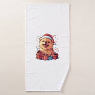 Cute Chow Chow Santa Hat Funny Christmas Xmas Dog Bath Towel