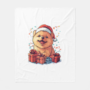 Cute Chow Chow Santa Hat Funny Christmas Xmas Dog Fleece Blanket