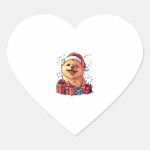 Cute Chow Chow Santa Hat Funny Christmas Xmas Dog Heart Sticker
