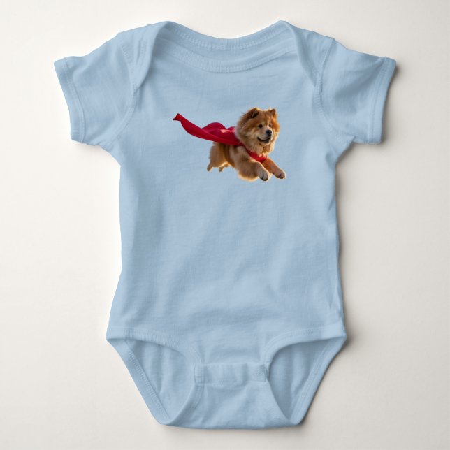 Cute Chow Chow Superhero Baby Bodysuit (Front)