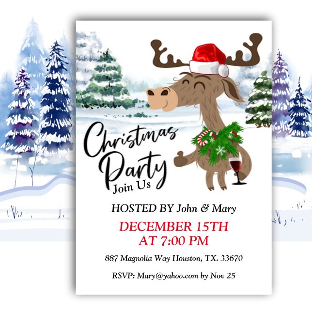 Cute Chrismas Moose Christmas Invitation (Creator Uploaded)