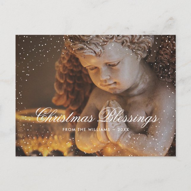 Cute Christian Angel Snow Christmas Blessings Holiday Postcard (Front)